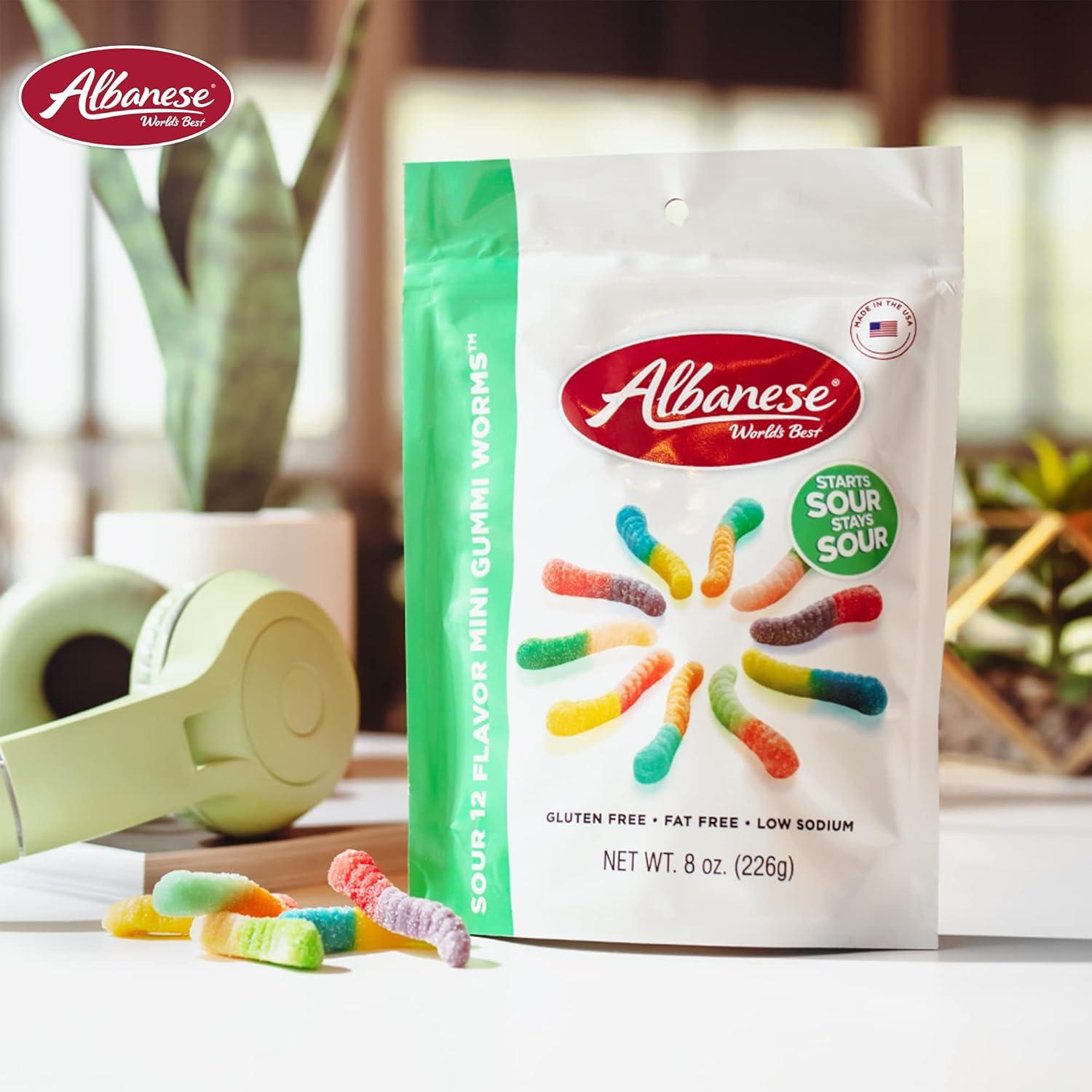 imageAlbanese Sour 12 Flavor Mini Gummi Worms 8 Ounce