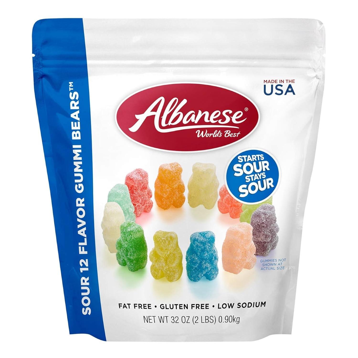 imageAlbanese Worlds Best Sour 12 Flavor Gummi Bears 32oz Bag of Candy 12 Unique Super Sour Flavors Gluten Free Fat Free Soft and Chewy Gummy Bears Perfect Travel SnackSour Gummi Bears