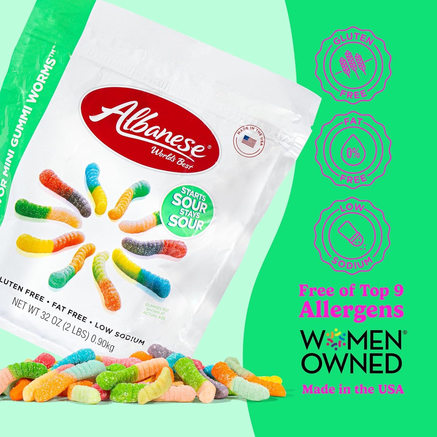 imageAlbanese Worlds Best Sour 12 Flavor Mini Gummi Worms 32oz Bag of Candy 12 Unique Super Sour Flavors Gluten Free Fat Free Soft and Chewy Gummy Worms Perfect Travel Snack and Treat for Kids32 Ounce Pack of 1