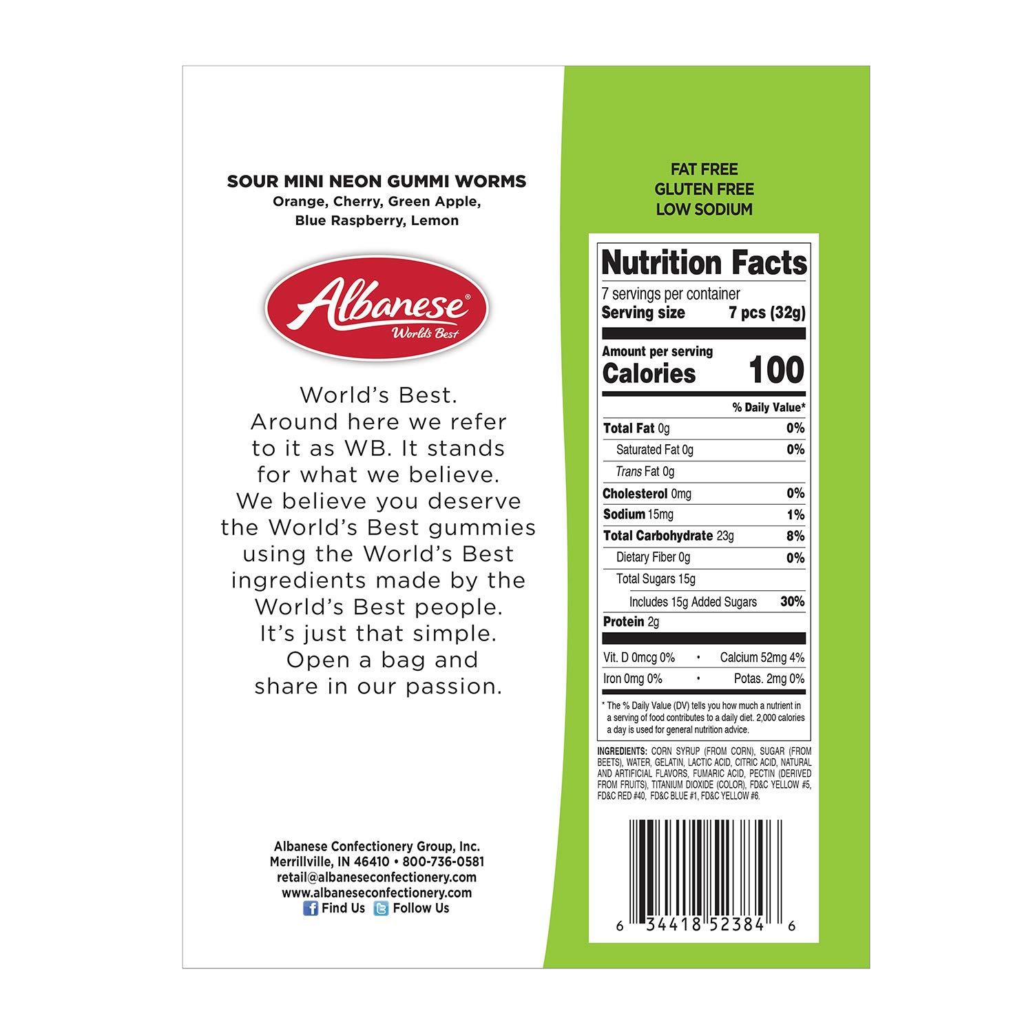 imageAlbanese Worlds Best Sour Mini Neon Gummi Worms 45lbs of Candy 5 Super Sour Flavors Gluten Free Fat Free Soft ampamp Chewy Gummies Blue Raspberry Lemon and More Perfect for Birthday Parties8 Ounce Pack of 1