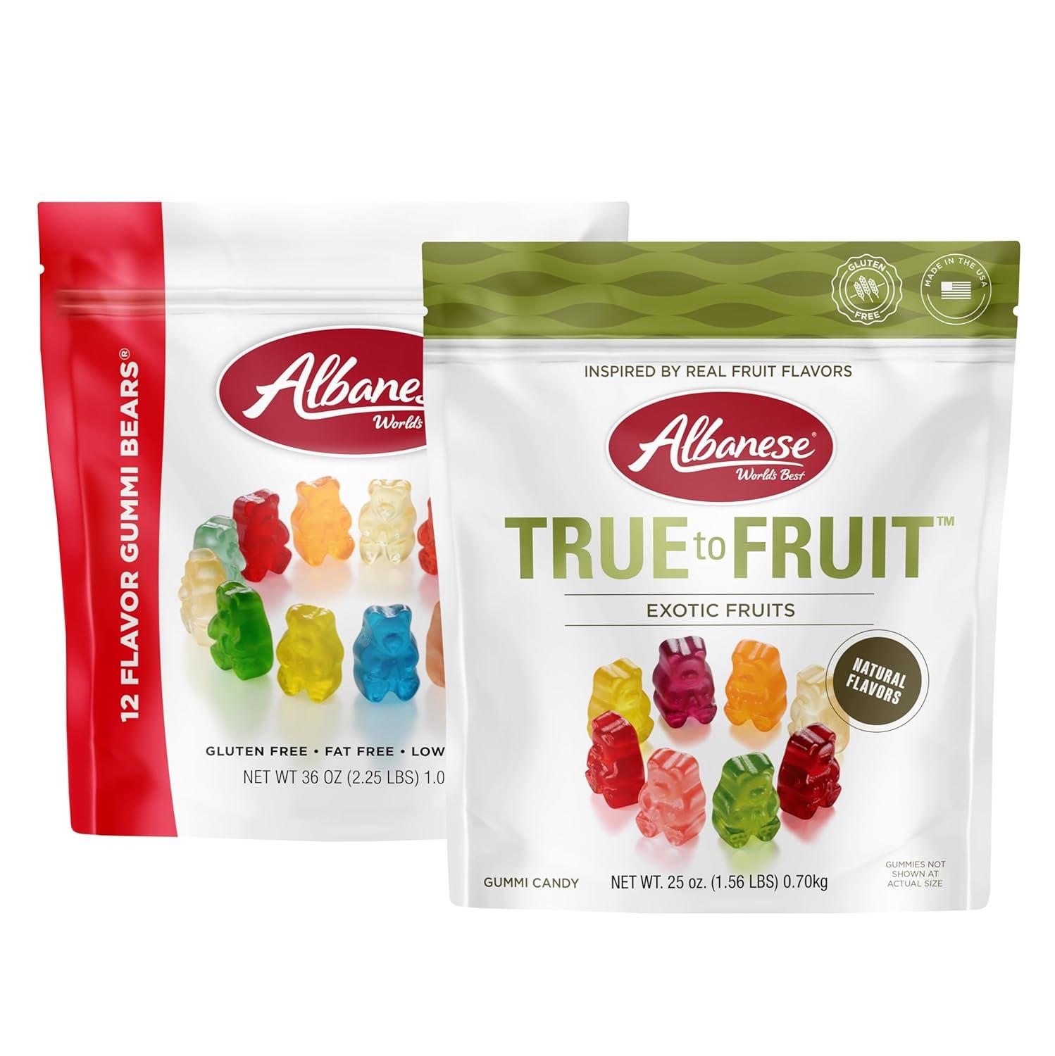 imageAlbanese Worlds Best True to Fruit American Favorite Fruits Gummies Candy 25oz Bag Soft ampamp Chewy Candy Snack Fruity Flavor AssortmentVariety Pack