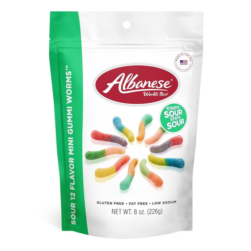 imageAlbanese Sour 12 Flavor Mini Gummi Worms 8 Ounce
