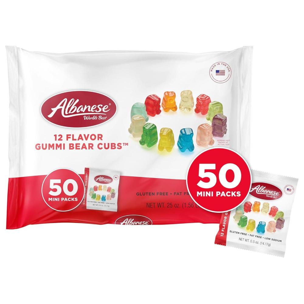 imageAlbanese Worlds Best 12 Flavor Gummi Bear Cubs  50  05oz Snack Packs of Candy  Miniature Individually Wrapped Soft Gummy Cherry Blue Raspberry and More  Perfect for Kids Classroom Parties12 Flavor Gummi Bear Cubs
