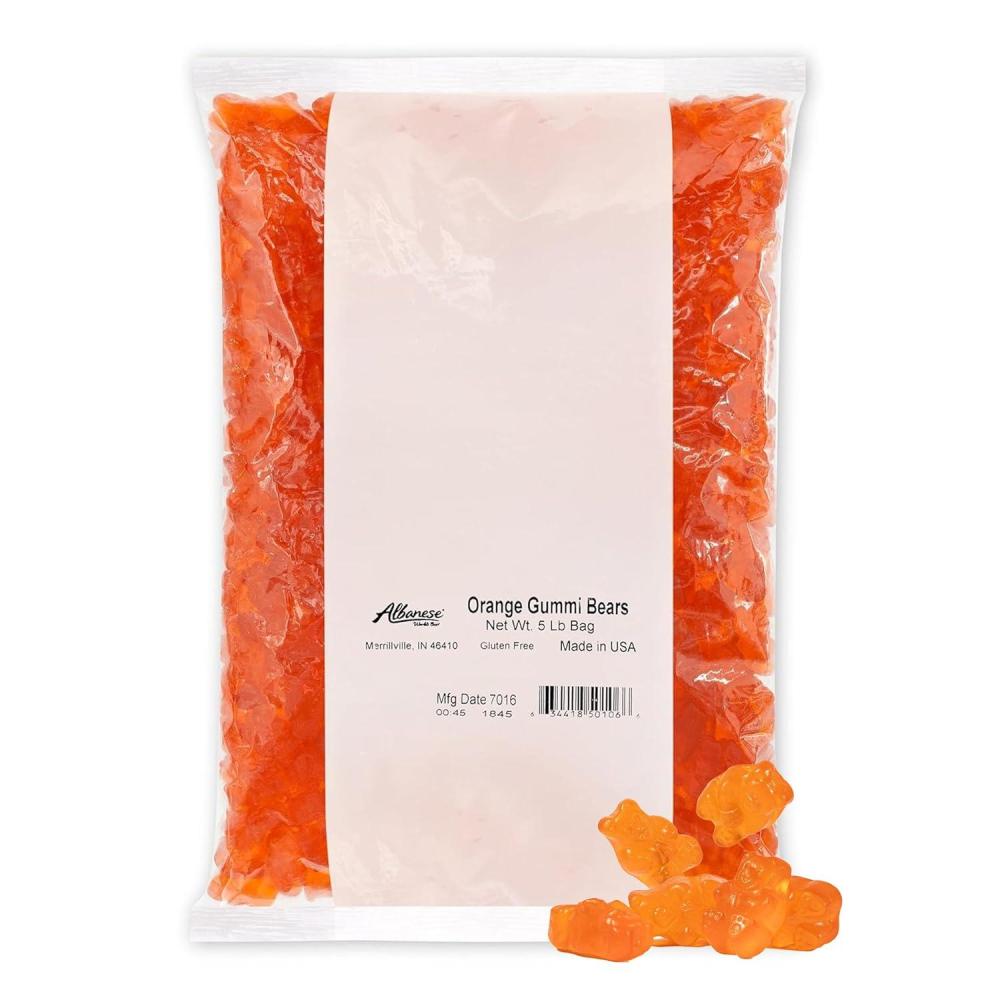 imageAlbanese Worlds Best 12 Flavor Gummi Bears 5lbs of Candy 12 Unique Flavors Gluten Free Fat Free Soft and Chewy Gummy Cherry Blue Raspberry Mango and More Great Snack for Travel and KidsOrange Bears