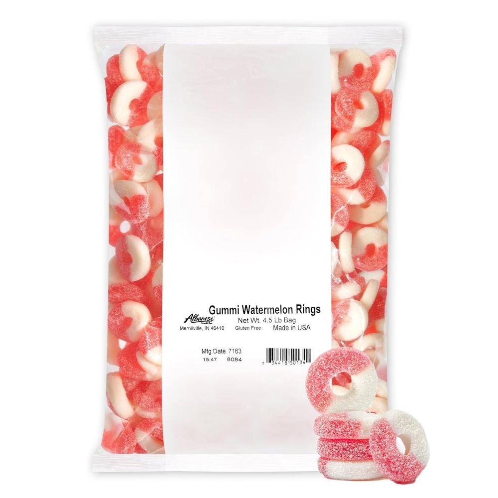 imageAlbanese Worlds Best Gummi Watermelon Rings  45lbs of Candy  Gluten Free Fat Free Soft and Chewy Gummy Rings  Perfect for Parties Baking with Kids and On The Go SnackingWatermelon Rings