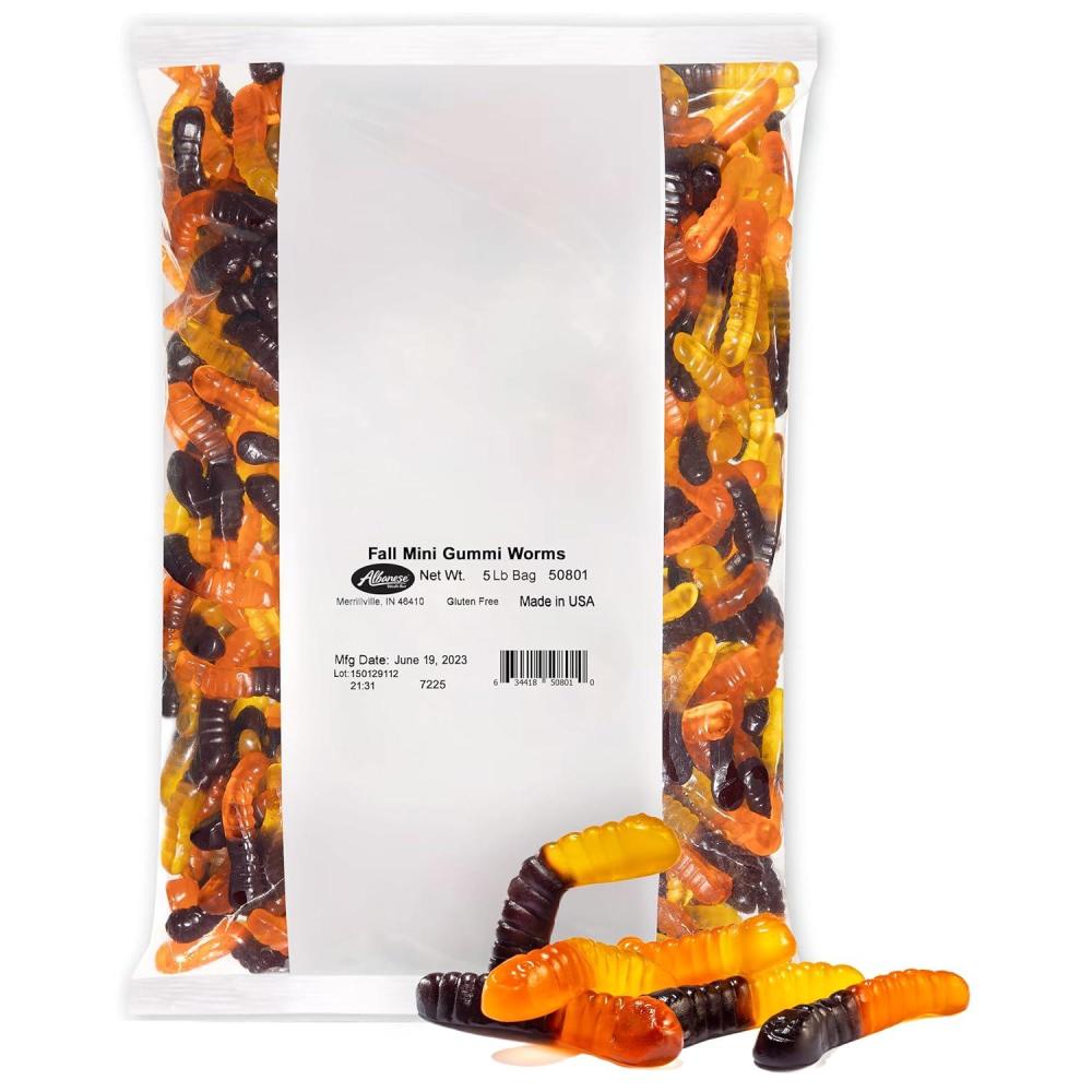 imageAlbanese Worlds Best Large Assorted Fruit Gummi Worms 5lbs of CandyFall Mini Gummi Worms