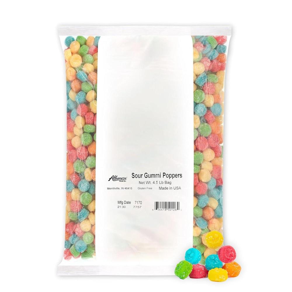imageAlbanese Worlds Best Sour Gummi Poppers  45lbs of Candy  5 Super Sour Flavors Gluten Free Fat Free Soft ampamp Chewy Gummies  Blue Raspberry Lemon Orange and More  Perfect for Birthday PartiesSour Poppers