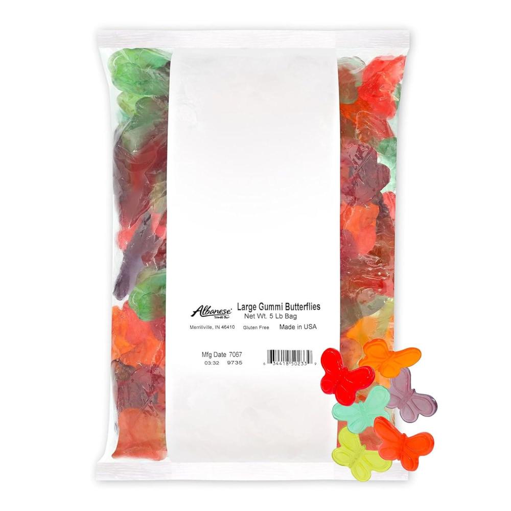imageAlbanese Worlds Best Sour Gummi Poppers 45lbs of Candy 5 Super Sour Flavors Gluten Free Fat Free Soft ampamp Chewy Gummies Blue Raspberry Lemon Orange and More Perfect for Birthday PartiesLarge Butterflies