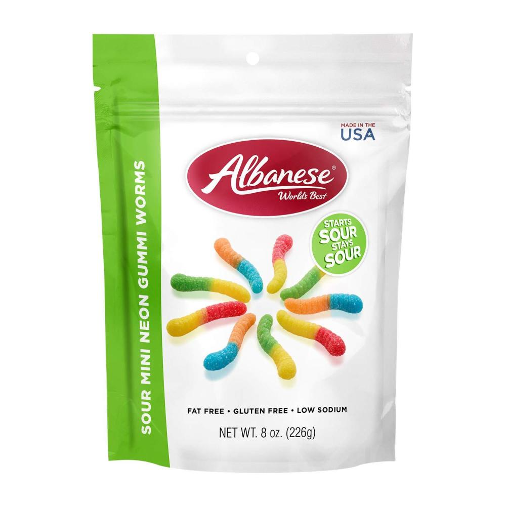 imageAlbanese Worlds Best Sour Mini Neon Gummi Worms 45lbs of Candy 5 Super Sour Flavors Gluten Free Fat Free Soft ampamp Chewy Gummies Blue Raspberry Lemon and More Perfect for Birthday Parties8 Ounce Pack of 1